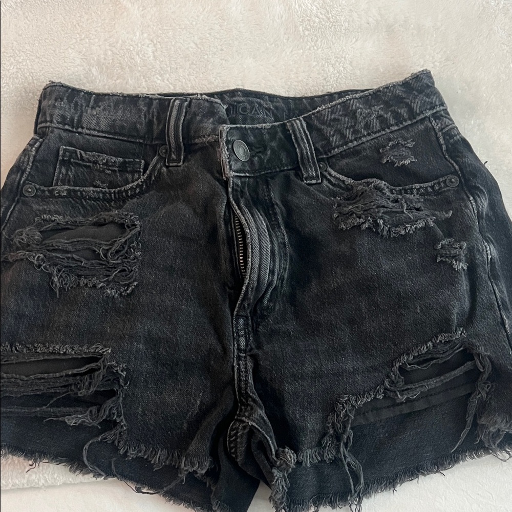 Distressed Black Denim Shorts